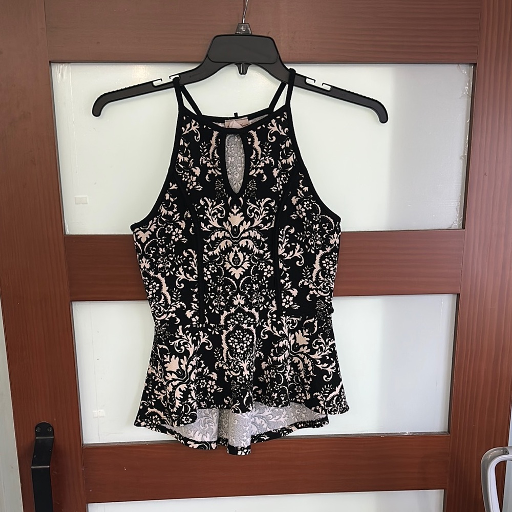 Black and Cream Patterned Women's Top